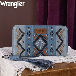 Wrangler Blue Patterned Zip-Around Wallet with Wristlet